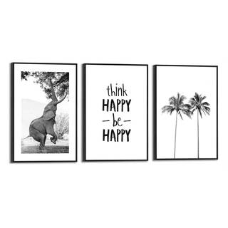 Set afbeeldingen Happy Vrijheid (3 stk) Print in houten lijst - zwart