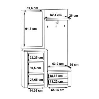 Compacte garderobe Boneo wit/grijs