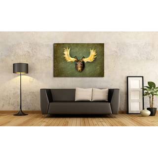Canvas The Elk Tela / Legno massello di abete - Marrone / Verde