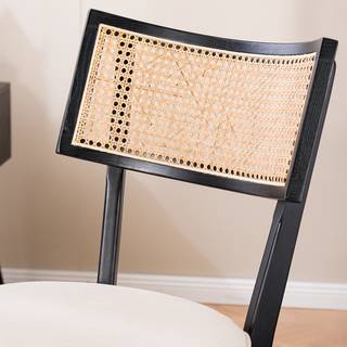 Bürostuhl Davik Webstoff / Esche massiv / Rattan - Creme / Esche Schwarz / Schwarz