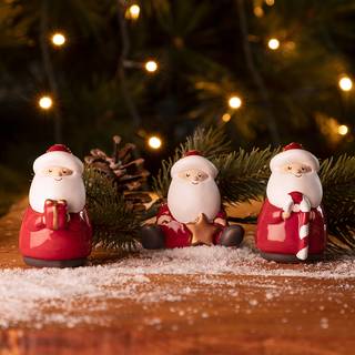 Kerstman Natale (3-delig) keramiek - wit/rood - Hoogte: 8 cm