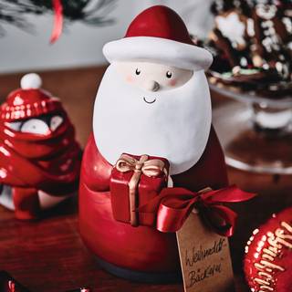 Kerstman Natale (3-delig) keramiek - wit/rood - Hoogte: 8 cm