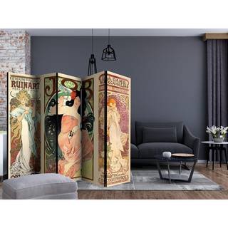 Paravent Alphonse Mucha. Women's Vlies auf Massivholz - Mehrfarbig