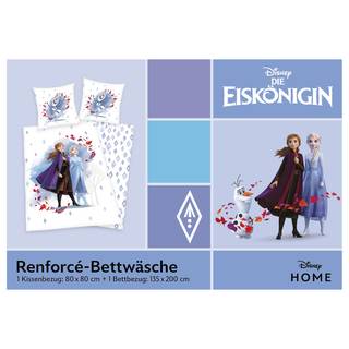 Bettwäsche Eiskönigin 2 I Blau / Weiß - 135 x 200 cm + Kissen 80 x 80 cm - Renforcé