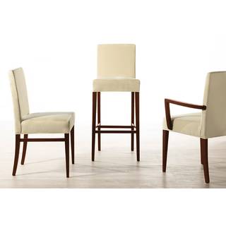 Chaise capitonnée Camillas II (lot de 2) Tissu structuré / Hêtre massif- Beige / Imitation noyer