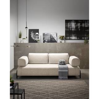 Sofa Matt (3-Sitzer) Flachgewebe Badra: Beige - Tablett
