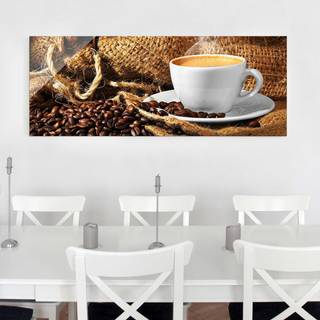 Glasbild Kaffee am Morgen Braun - 125 x 50 x 0,4 cm