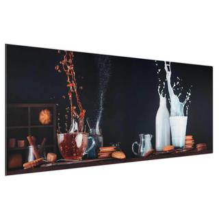 Glasbild Milch und Tee Komposition Schwarz - 125 x 50 x 0,4 cm