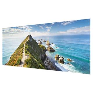 Glasbild Nugget Point Leuchtturm & Meer Blau - 125 x 50 x 0,4 cm - 125 x 50 cm