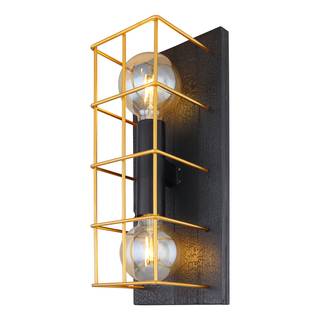 Wandlamp Merril II Bruin - Zwart - Metaal - Massief hout - 18 x 43 x 17 cm
