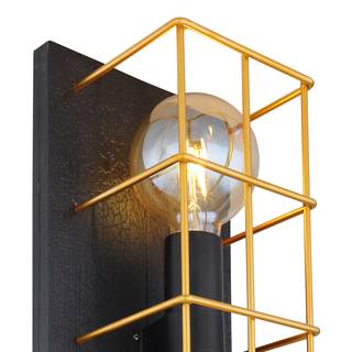 Wandlamp Merril II Bruin - Zwart - Metaal - Massief hout - 18 x 43 x 17 cm