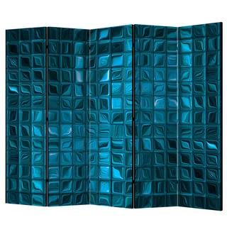 Paravent Azure Mosaic Vlies auf Massivholz  - Blau- 5-teilig