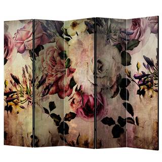 Paravento Nostalgia Flowers Tessuto non tessuto su legno massello  - Multicolore - 5 pannelli