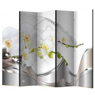 Paravento Pearl Dance of Orchids Tessuto non tessuto su legno massello  - Multicolore - 5 pannelli