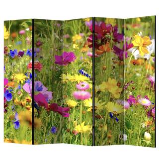 Paravent Summer Flowers Vlies auf Massivholz  - Mehrfarbig- 5-teilig