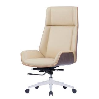 Sedia da ufficio Zuma Vera pelle / Impiallacciatura in noce / Metallo - Crema / Noce / Alluminio