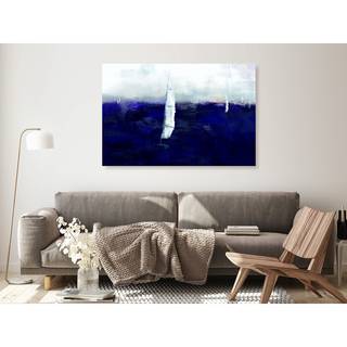 Afbeelding Maritime Memory verwerkt hout & linnen - blauw/wit - 120 x 80 cm