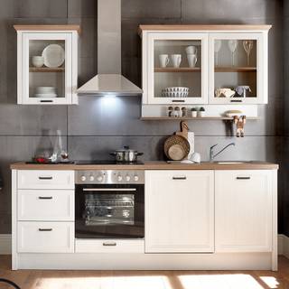 Küchenzeile Jasmund II Pinie Weiß Dekor - Mit Elektrogeräten
