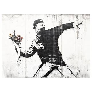 Afbeelding Banksy Flower Thrower polyester PVC/sparrenhout - wit/zwart