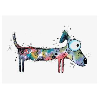 Leinwandbild Happy Dog Polyester PVC / Fichtenholz - Blau  / Beige