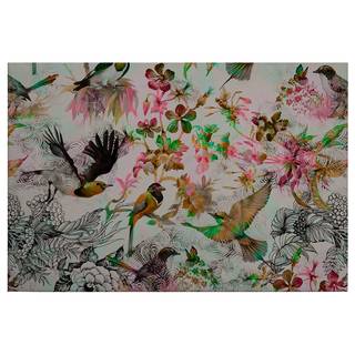 Afbeelding Funky Birds polyester PVC/sparrenhout - Grijs/roze