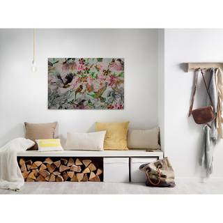 Afbeelding Funky Birds polyester PVC/sparrenhout - Grijs/roze