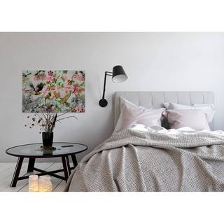 Afbeelding Funky Birds polyester PVC/sparrenhout - Grijs/roze