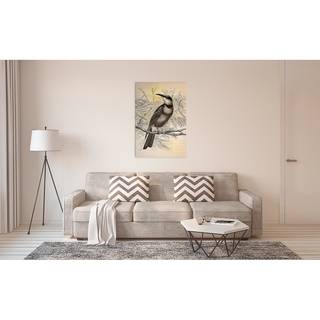 Afbeelding Vogel Vintage Birds polyester PVC/sparrenhout - geel/zwart