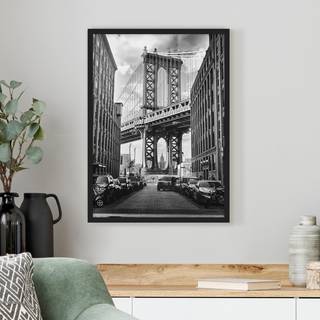 Bild Manhattan Bridge in America V Papier / Kiefer - Schwarz;Weiß - 70 x 100 cm