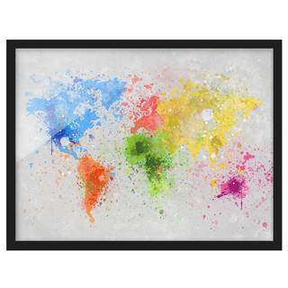 Afbeelding Kleurrijke wereldkaart I papier/grenenhout - meerdere kleuren