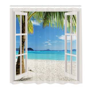 Duschvorhang Tropical Beach Polyester  - Weiß /  Blau - 175 x 200 cm