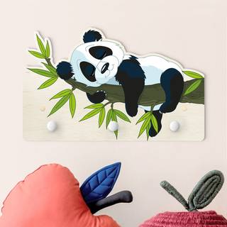 Appendiabiti Panda addormentato Bianco - Verde - Legno massello - 40 x 25 x 1.5 cm