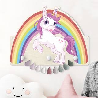 Appendiabiti Arcobaleno Unicorno I Viola - Legno massello - 40 x 30 x 1.5 cm