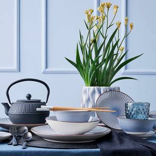 Schalen-Set DIM SUM (4er-Set) Steinzeug - Weiß / Blau - Weiß / Blau