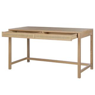 Scrivania TAYLOR 2 cassetti Rattan / Legno massello di quercia - Beige / Rovere