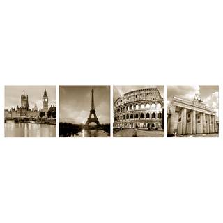 Afbeelding European Capitals (4-delig) canvas - bruin