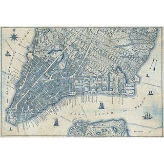 Fotomurale Vintage City Map New York Tessuto non tessuto - Blu / Beige - 3,84cm x 2,6cm