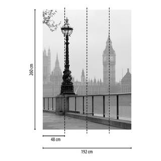 Fotobehang London Fog Skyline vlies - zwart / wit - 1,92cm x 2,6cm