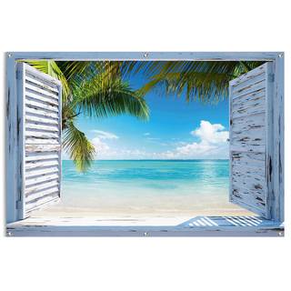 Outdoor-Poster Strandfenster Leinwand - Blau