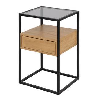 Comodino Ricco Grigio - Materiale a base lignea - Metallo - Vetro - 40 x 60 x 35 cm