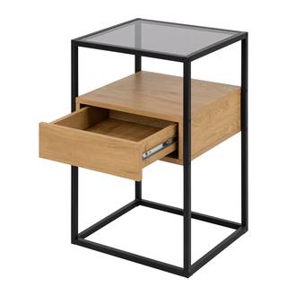 Comodino Ricco Grigio - Materiale a base lignea - Metallo - Vetro - 40 x 60 x 35 cm