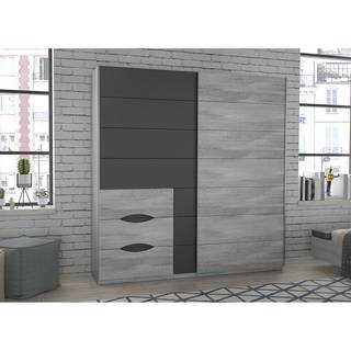 Armoire à portes coulissantes Yutta Imitation chêne gris / Noir