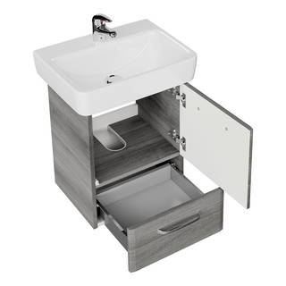 Badkamerset Quickset 328 II (3-delig) inclusief verlichting - wit/grafietkleurige structuurlook
