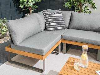 Loungeset Molou (5 delig) geweven stof/acaciahout - grijs/bruin