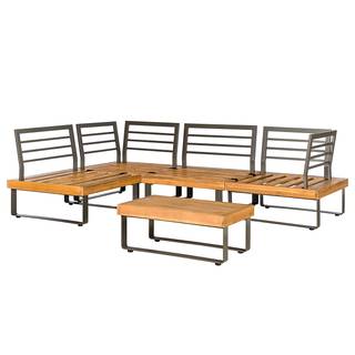 Loungeset Molou (5 delig) geweven stof/acaciahout - grijs/bruin