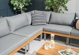 Gartenloungeset Molou 6-teilig A Webstoff / Akazie - Grau / Braun