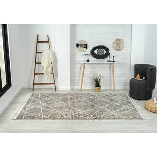 Tappeto a pelo corto Nelia Poliestere / Cotone - Grigio / Beige - 160 x 230 cm