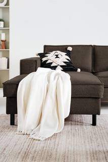 Ecksofa FORT DODGE Webstoff Maila: Graubraun - Longchair davorstehend links - Mit Schlaffunktion
