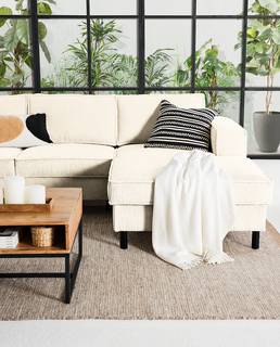 Ecksofa FORT DODGE Cordstoff Poppy: Beige  - Longchair davorstehend rechts - Mit Schlaffunktion