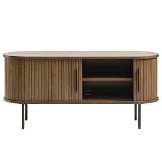 Mobile basso Maqueda MDF / Impiallacciatura in vero legno  / Acciaio - Effetto quercia scura - Effetto quercia scuro